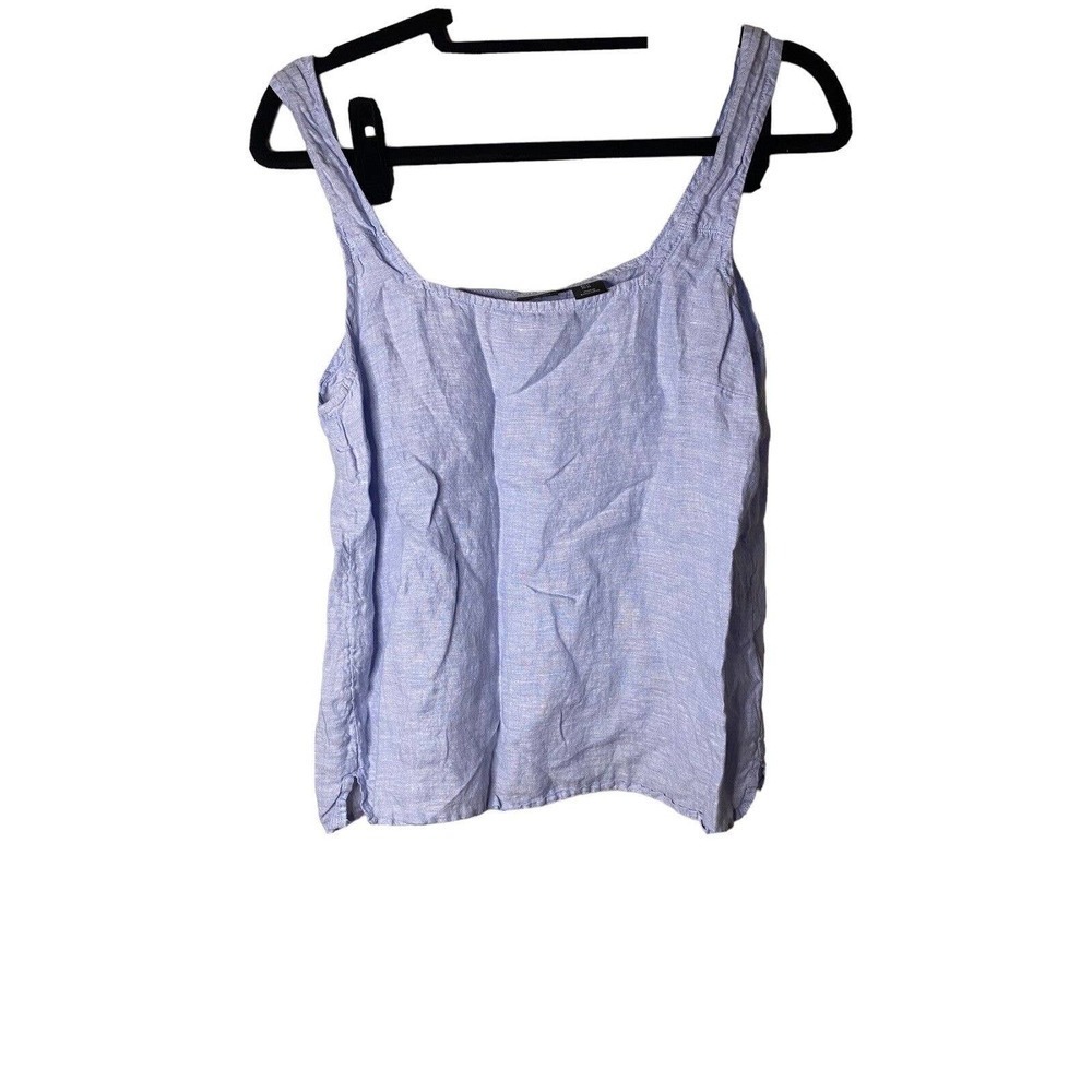 Tahari Light Blue 100% Hemp Square Neck Sleeveless Tank Top Blouse Women's M